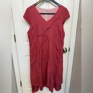 Siganka Pink V-Neck Short Sleeve Dress 100% Cotton Maui Hawaii🩷